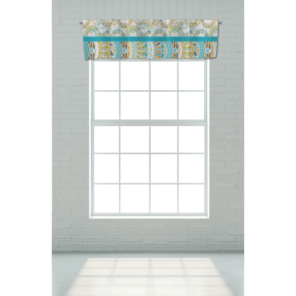 Teal Circles & Stripes Valance - On window