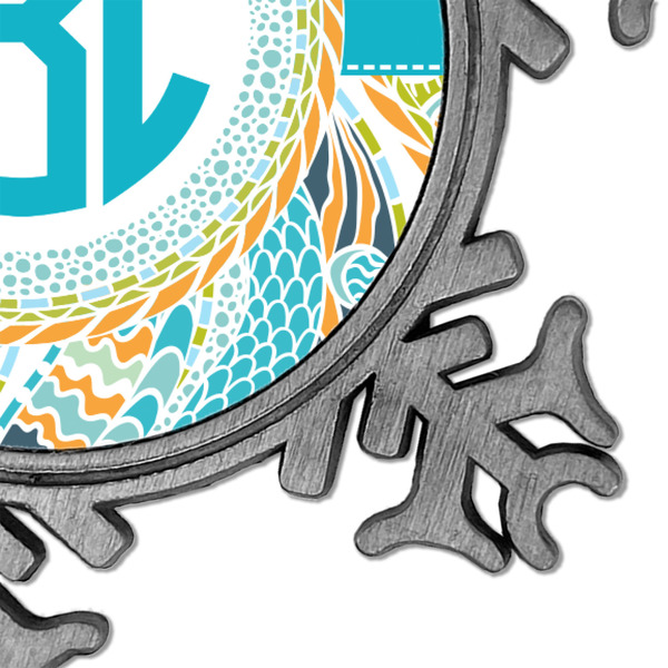 Teal Circles & Stripes Vintage Snowflake - Detail