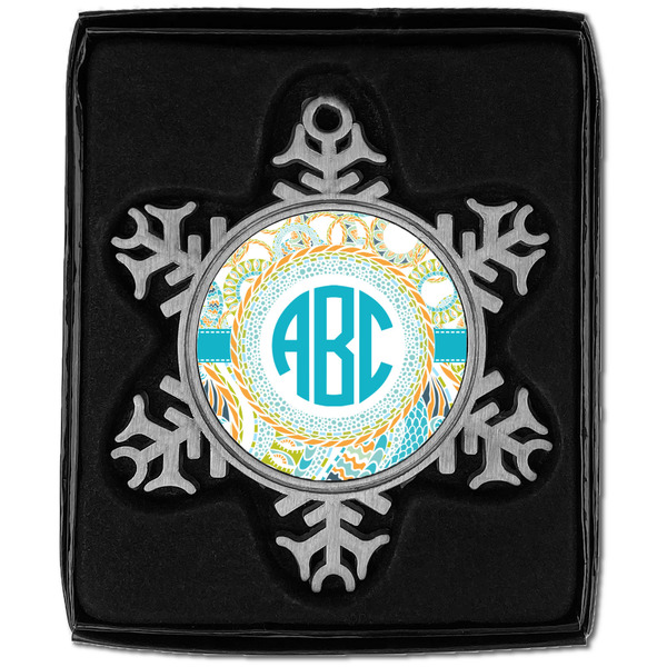 Teal Circles & Stripes Vintage Snowflake - In box