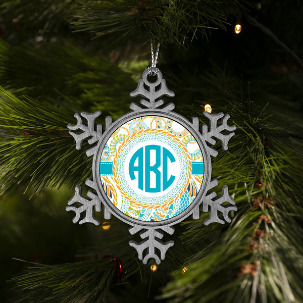 Teal Circles & Stripes Vintage Snowflake - (LIFESTYLE)