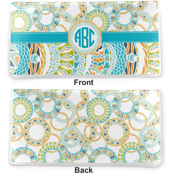 Teal Circles & Stripes Vinyl Check Book Cover - Front and Back