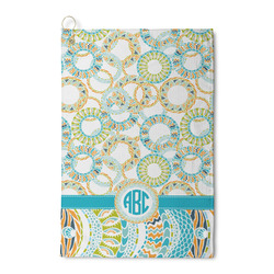Teal Circles & Stripes Waffle Weave Golf Towel (Personalized)