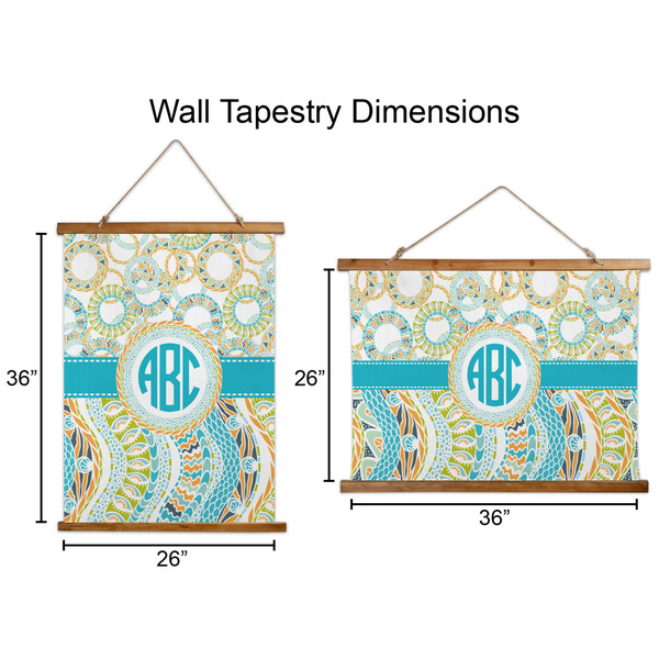 Teal Circles & Stripes Wall Hanging Tapestries - Parent/Sizing