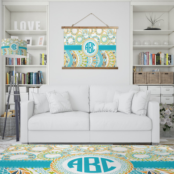 Teal Circles & Stripes Wall Hanging Tapestry - IN CONTEXT