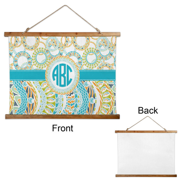 Teal Circles & Stripes Wall Hanging Tapestry - Landscape - APPROVAL