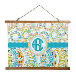 Teal Circles & Stripes Wall Hanging Tapestry - Wide (Personalized)
