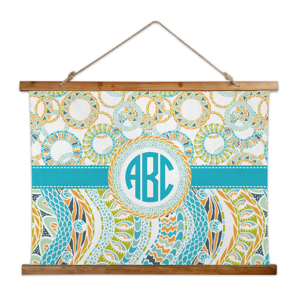 Custom Teal Circles & Stripes Wall Hanging Tapestry - Wide (Personalized)