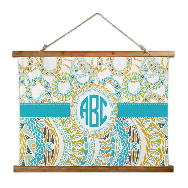 Custom Teal Circles & Stripes Wall Hanging Tapestry - Wide (Personalized)
