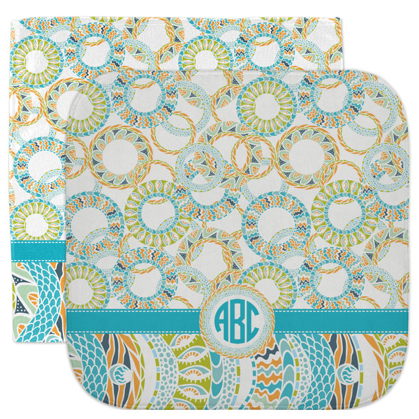 Custom Teal Circles & Stripes Facecloth / Wash Cloth (Personalized)