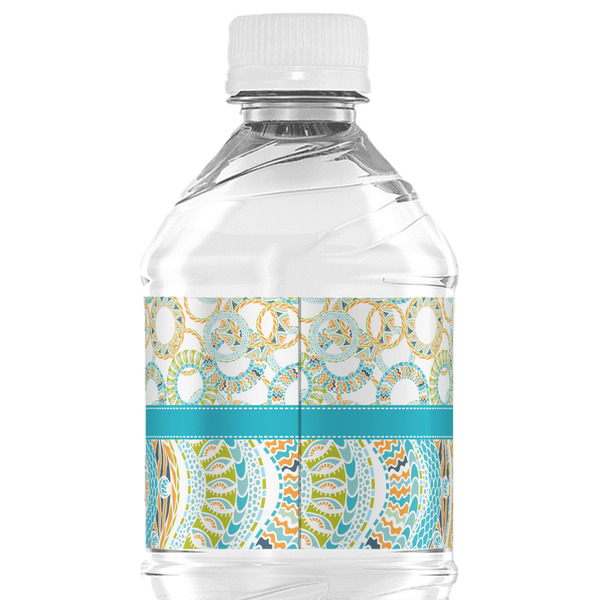 Teal Circles & Stripes Water Bottle Label - Back View