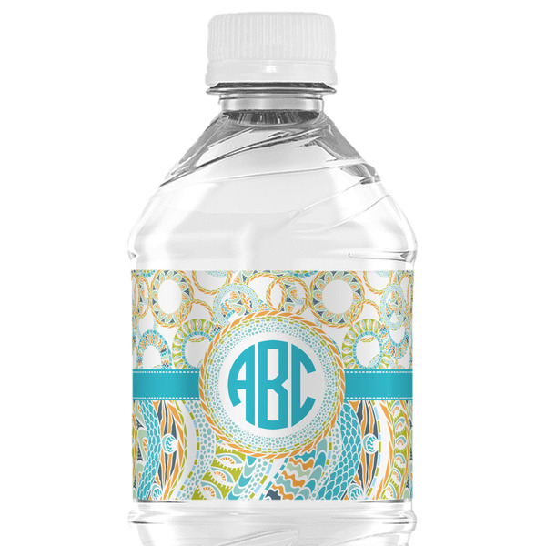 Custom Teal Circles & Stripes Water Bottle Labels - Custom Sized (Personalized)