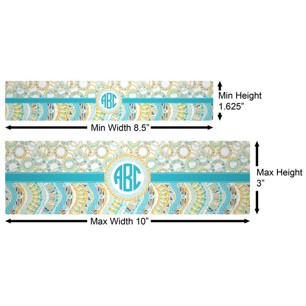 Teal Circles & Stripes Water Bottle Labels w/ Dimensions