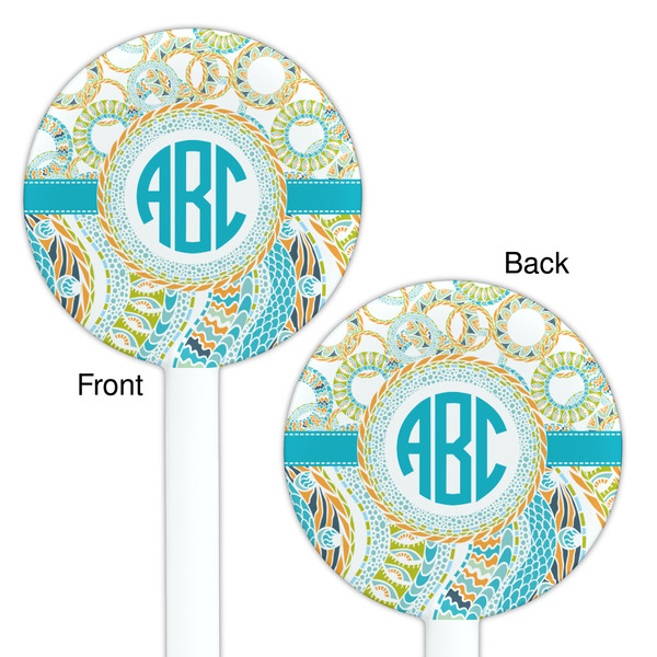 Teal Circles & Stripes White Plastic 5.5" Stir Stick - Double Sided - Round - Front & Back