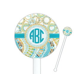 Teal Circles & Stripes 5.5" Round Plastic Stir Sticks - White - Double Sided (Personalized)