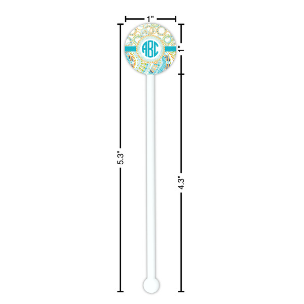 Teal Circles & Stripes White Plastic 5.5" Stir Stick - Round - Dimensions