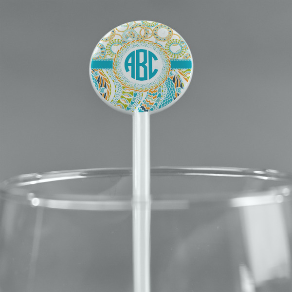Teal Circles & Stripes White Plastic 5.5" Stir Stick - Round - Main