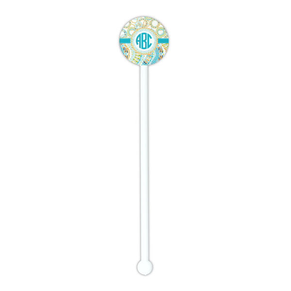 Teal Circles & Stripes White Plastic 5.5" Stir Stick - Round - Single Stick