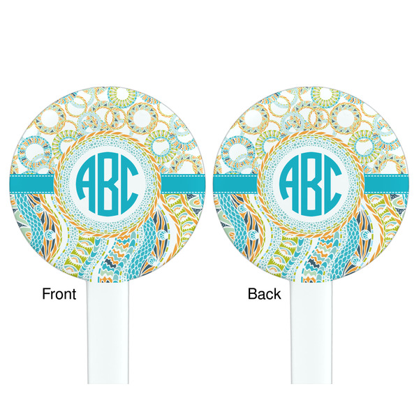 Teal Circles & Stripes White Plastic 7" Stir Stick - Double Sided - Round - Front & Back