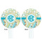Teal Circles & Stripes White Plastic 7" Stir Stick - Double Sided - Round - Front & Back