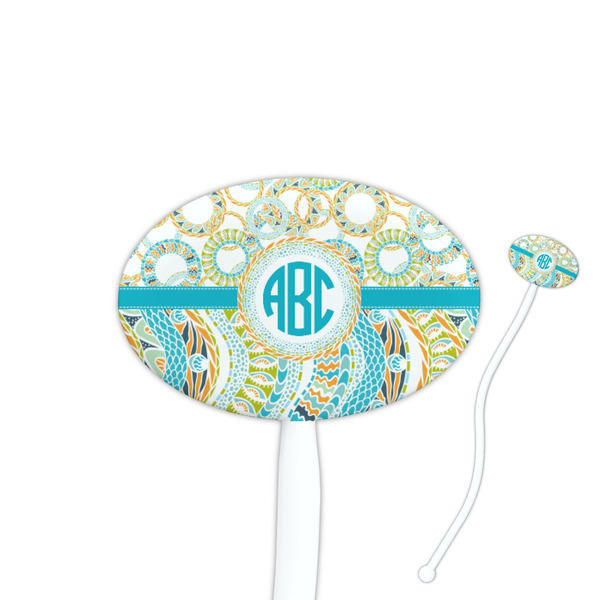 Custom Teal Circles & Stripes Oval Plastic Stir Sticks (Personalized)