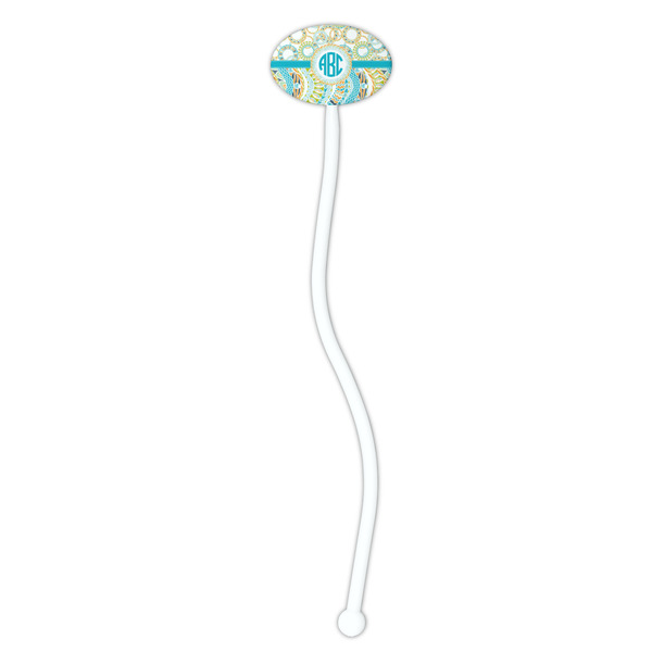 Teal Circles & Stripes White Plastic 7" Stir Stick - Oval - Single Stick