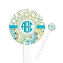 Teal Circles & Stripes 7" Round Plastic Stir Sticks - White - Double Sided (Personalized)