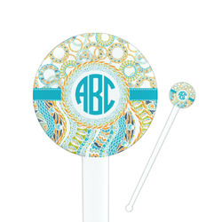 Teal Circles & Stripes 7" Round Plastic Stir Sticks - White - Single Sided (Personalized)