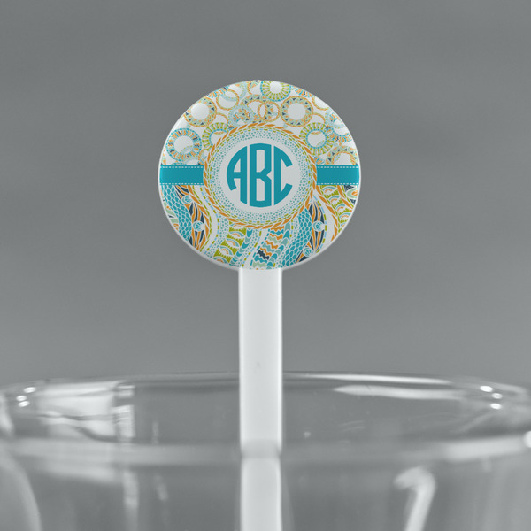 Teal Circles & Stripes White Plastic 7" Stir Stick - Round - Main