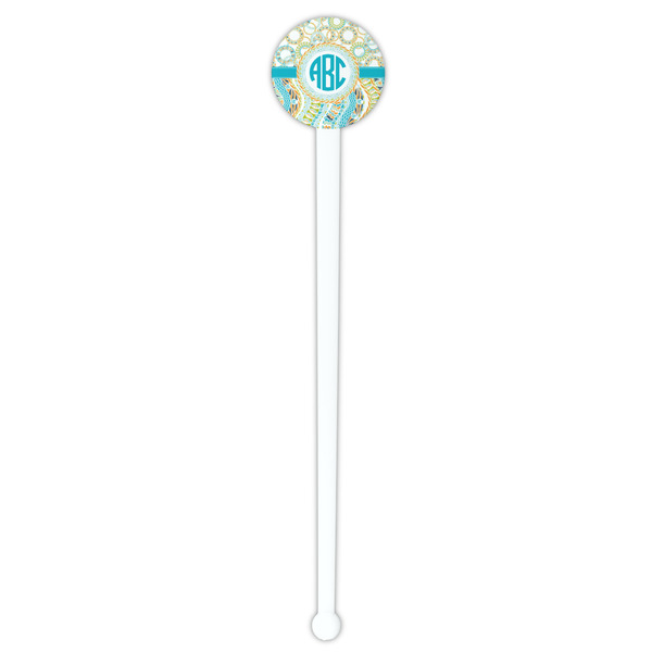 Teal Circles & Stripes White Plastic 7" Stir Stick - Round - Single Stick