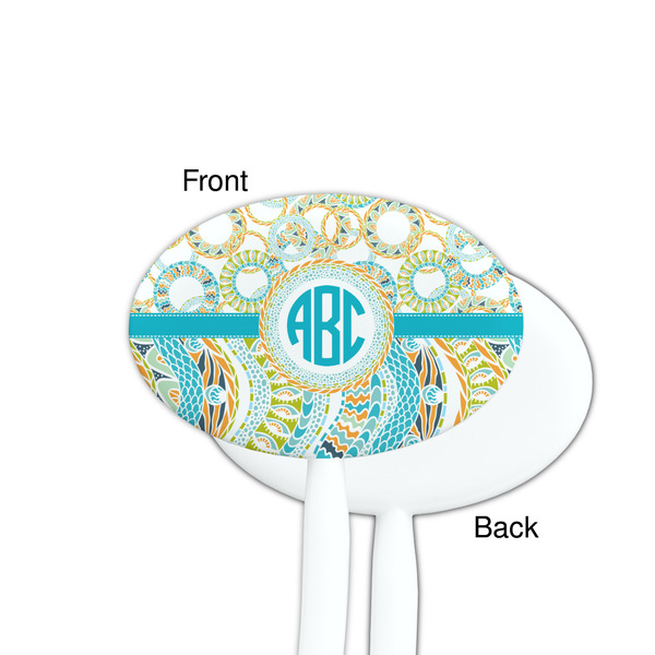 Teal Circles & Stripes White Plastic 7" Stir Stick - Single Sided - Oval - Front & Back