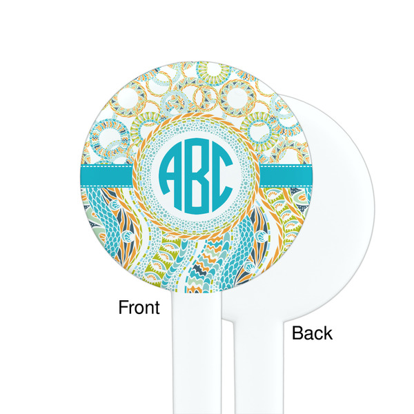 Teal Circles & Stripes White Plastic 7" Stir Stick - Single Sided - Round - Front & Back