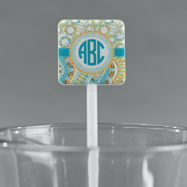 Teal Circles & Stripes White Plastic Stir Stick - Square - Main