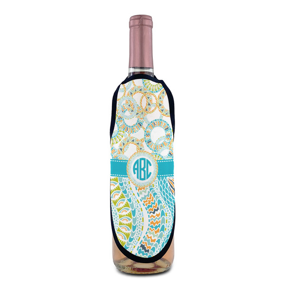 Teal Circles & Stripes Wine Bottle Apron - IN CONTEXT