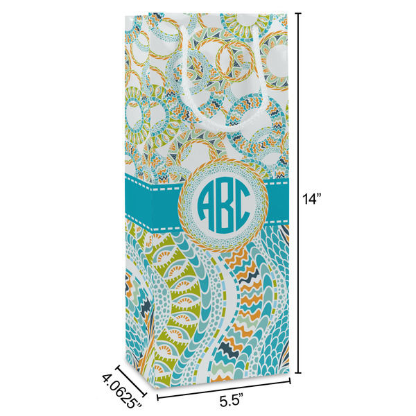 Teal Circles & Stripes Wine Gift Bag - Dimensions