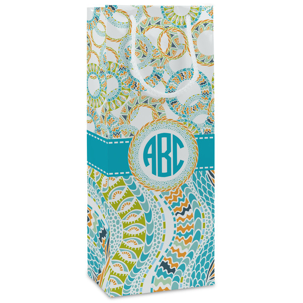 Custom Teal Circles & Stripes Wine Gift Bags - Gloss (Personalized)
