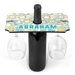 Teal Circles & Stripes Wine Bottle & Glass Holder (Personalized)