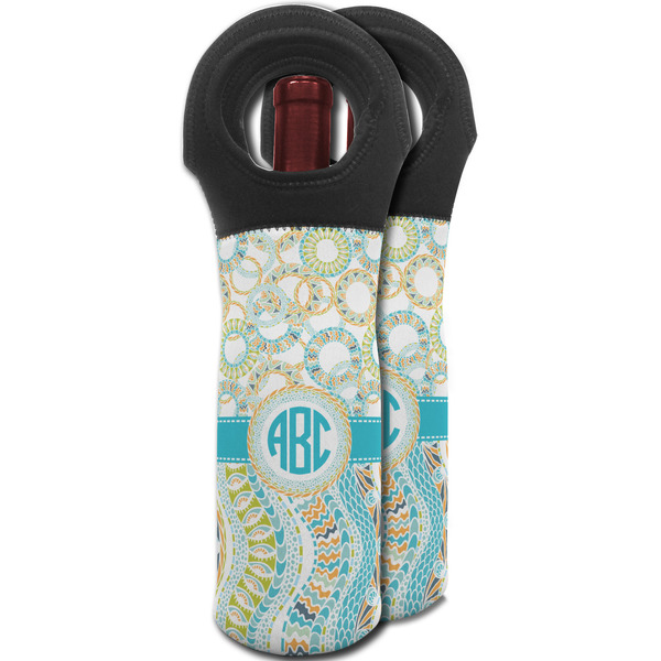 Teal Circles & Stripes Wine Tote Bag - MAIN