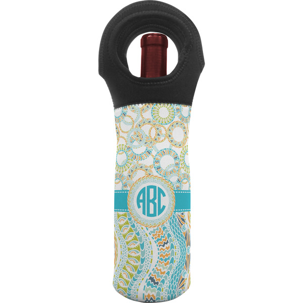 Custom Teal Circles & Stripes Wine Tote Bag w/ Monogram