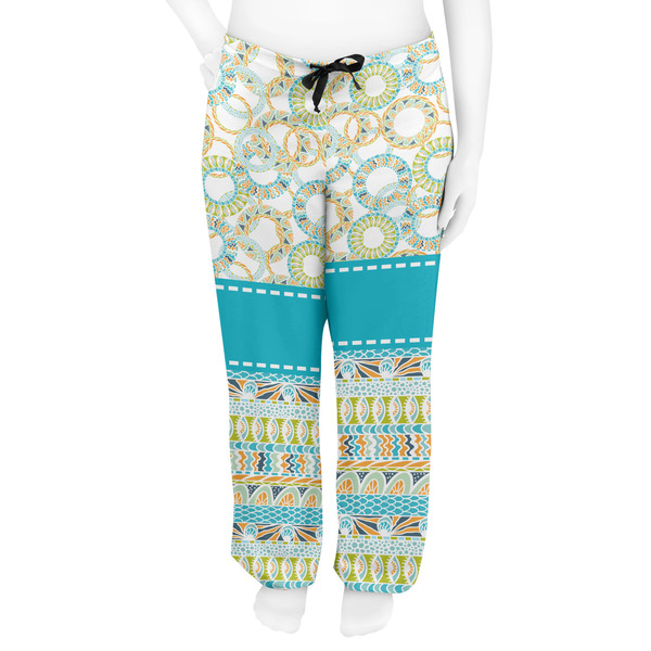 Teal Circles & Stripes Women's Pj on model - Front