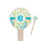 Teal Circles & Stripes 4" Round Wooden Food Picks - Single Sided (Personalized)