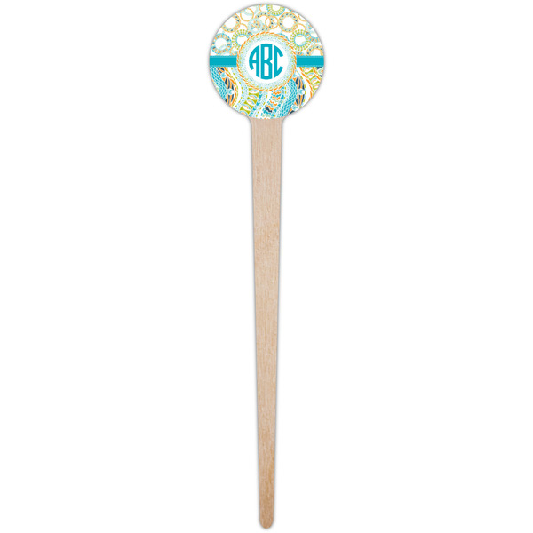 Teal Circles & Stripes Wooden 4" Food Pick - Round - Single Pick