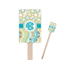 Teal Circles & Stripes 6.25" Rectangle Wooden Stir Sticks - Double Sided (Personalized)
