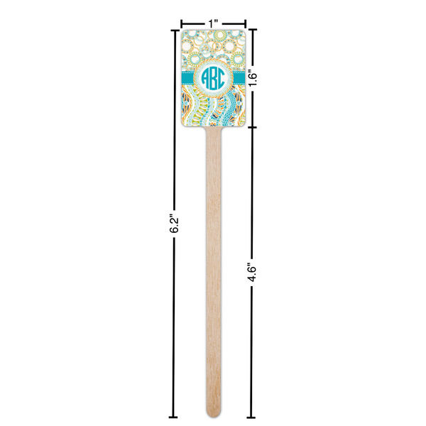Teal Circles & Stripes Wooden 6.25" Stir Stick - Rectangular - Dimensions
