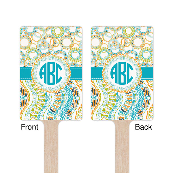 Teal Circles & Stripes Wooden 6.25" Stir Stick - Rectangular - Double Sided - Front & Back