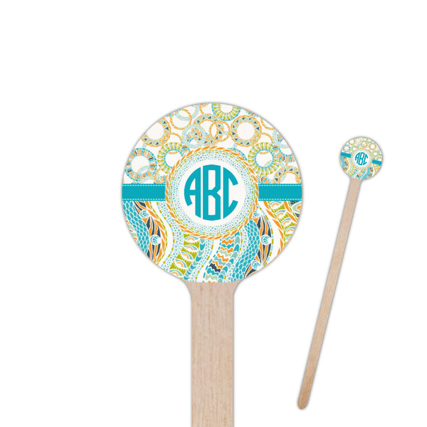 Custom Teal Circles & Stripes 6" Round Wooden Stir Sticks - Double Sided (Personalized)