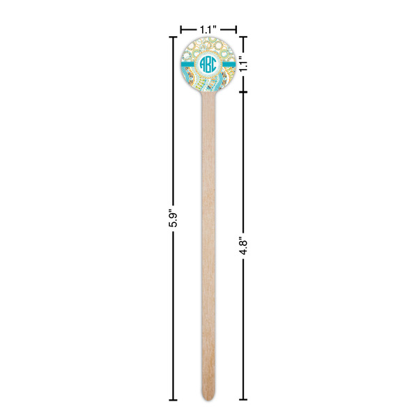 Teal Circles & Stripes Wooden 6" Stir Stick - Round - Dimensions