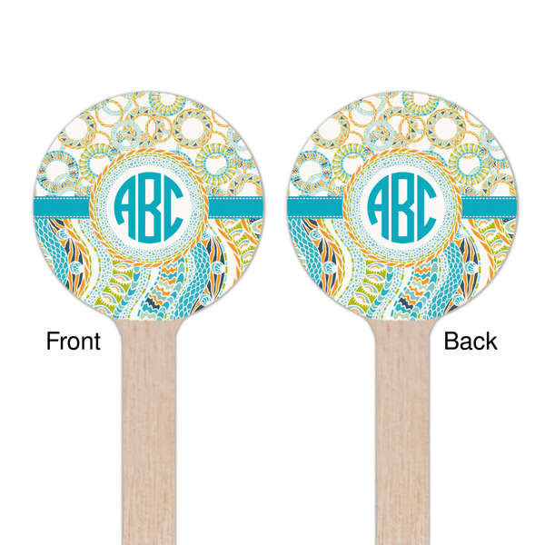Teal Circles & Stripes Wooden 6" Stir Stick - Round - Double Sided - Front & Back