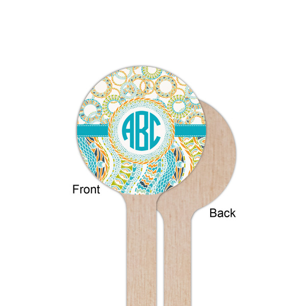 Teal Circles & Stripes Wooden 6" Stir Stick - Round - Single Sided - Front & Back