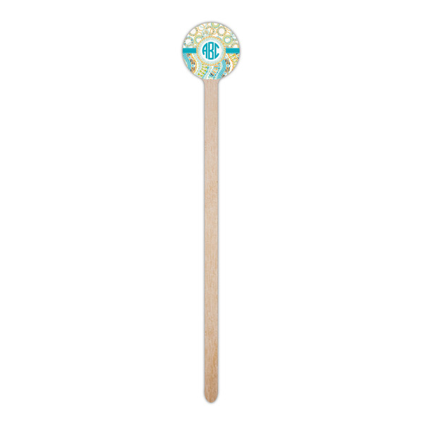 Teal Circles & Stripes Wooden 6" Stir Stick - Round - Single Stick