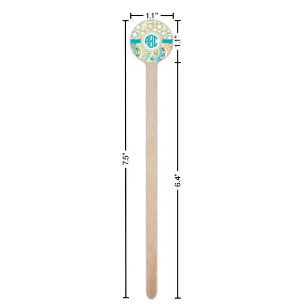 Teal Circles & Stripes Wooden 7.5" Stir Stick - Round - Dimensions